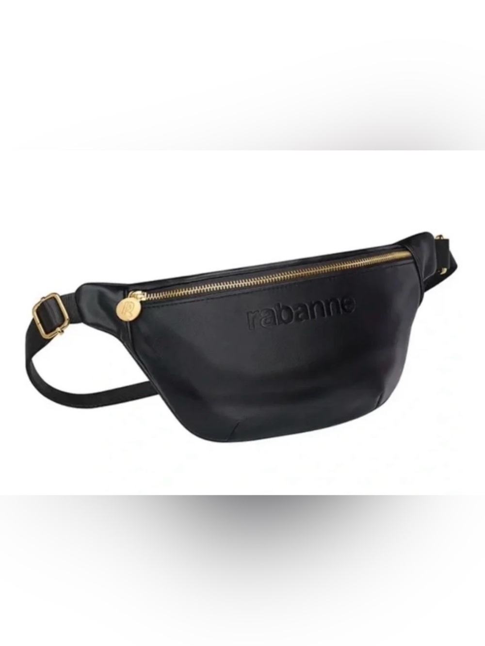 Authentic Paco Rabanne Black Faux Leather Belt Bag with Gold Hardware